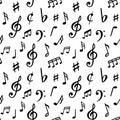 Music notes pattern. Seamless song notation sheet symbols, abstract musically note vector illustration