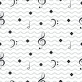 Music notes seamless vector wavy stripe pattern. Royalty Free Stock Photo