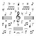 Music notes set. Musical note treble clef silhouette signs vector isolated melody symbols