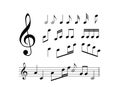 Music notes, sheet vector illustration. Stave key element isolated on white background. Sound style design Royalty Free Stock Photo