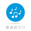 Music notes sign icon. Musical symbol. Royalty Free Stock Photo