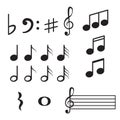 Music notes sign symbols. Melody black icons vector set.