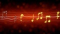 Music notes sparkling like stars on red background, passionate love song romance