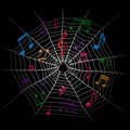 music notes and spider web dark background Royalty Free Stock Photo