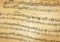 Music notes on stave, old paper background Royalty Free Stock Photo