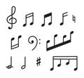 Music Notes vector collection.Set of music notes. Black silhouette, isolated on white background. Vector illustration Royalty Free Stock Photo