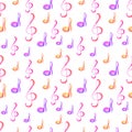 Music notes watercolor pink seamless pattern Royalty Free Stock Photo