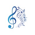 Music notes waving, music background, vector illustration icon