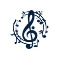 Music notes waving, music background, vector illustration icon