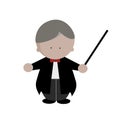 Music orchestra conductor cartoon in tuxedo suit with baton icon vector Royalty Free Stock Photo