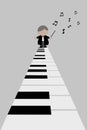 Music orchestra conductor in tuxedo suit with baton and music notes stand on piano keyboard icon cartoon vector illustration Royalty Free Stock Photo