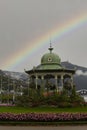Music Pavilion at Byparken in Bergen with rainbow on the background Royalty Free Stock Photo