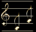 Music pentagram with golden treble clef and notes illustration - music theme