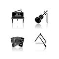 Music performance drop shadow black glyph icons set Royalty Free Stock Photo