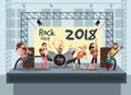 Music performance on stage with young musicians. Rock concert vector background Royalty Free Stock Photo