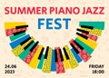 Music, piano jazz festival poster. Abstract key for summer party concept, album cover, modern event. Trendy colorful Royalty Free Stock Photo