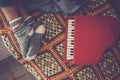 Music piano with lonely sweet girl sleeping near at home