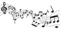 Music piano sheet, chord pattern. Monochrome abstract classic melody harmony, inspiration and motion symbols of swirl