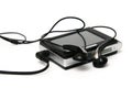 music player with earphones Royalty Free Stock Photo