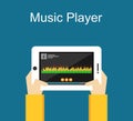 Music player illustration. Flat design. Music player interface on phone screen illustration. Media player concept. Royalty Free Stock Photo