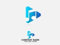 Music player logo design. Song. Play music. Creative design. Headphone. Premium template. Music bottom vector. Blue. Modern