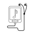 Music player mp3 with earphones black and white
