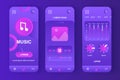 Music player unique neomorphic purple design kit for. Audio app with music tracklist navigation, graphic equalizer screens. Music Royalty Free Stock Photo