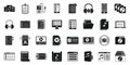 Music playlist icons set simple vector. Group listening