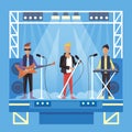 Music pop or rock group vector cartoon illustration