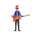 Music pop or rock guitarist. Singer cartoon boy flat illustration. Royalty Free Stock Photo