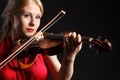 Music portrait of young woman. Violin play.Female beautiful model. Royalty Free Stock Photo