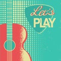 Music poster with acoustic guitar on old retro paper background