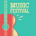 Music poster with acoustic guitar on old retro background with t