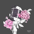 Music poster. Design a poster with a microphone. Vector illustration Royalty Free Stock Photo
