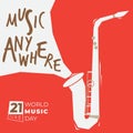 Music poster or music cover template with illustration of flat saxophone for world music day design