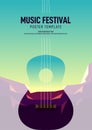Music poster design template background decorative with double exposure of mountain scene and ukulele