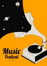 Music poster design template background decorative with gramophone record and galaxy