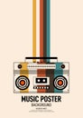 Music poster design template background decorative with retro portable boombox outline