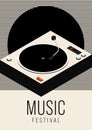 Music poster design template background with isometric portable gramophone record