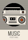 Music poster design template background with outline portable boombox vintage retro style Royalty Free Stock Photo