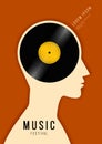 Music poster design template background with vinyl record vintage retro style Royalty Free Stock Photo