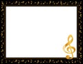 Music Poster Frame, Golden Notes and Treble Clef Royalty Free Stock Photo