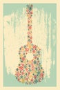 Music poster. Guitar concept made of folk ornament. Vector illustration. Royalty Free Stock Photo