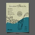 Music poster, international jazz day, world music day with saxophone line art typography design