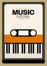 Music poster template design background with piano keyboard and cassette tape vintage retro style Royalty Free Stock Photo