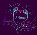 Music Poster Treble Clef, Notes Set and Headphones