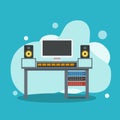 Music Producer/ Sound Engineer Work Desk Vector Illustration