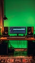 Music Producers Creative Workspace with Green Lighting Royalty Free Stock Photo