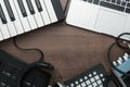 Top view of home studio music production equipment with copy space Royalty Free Stock Photo