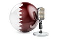 Music of Qatar concept. Retro microphone with Qatari flag. 3D rendering